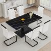 Table and chair set, modern dining table, black tabletop and black MDF leg table, soft and comfortable dining chair, perfect for dinner, meetings, hom