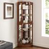 6 Shelf Corner Curio Display Cabinet with Lights, Mirrors and Adjustable Shelves, (E26 light bulb not included)